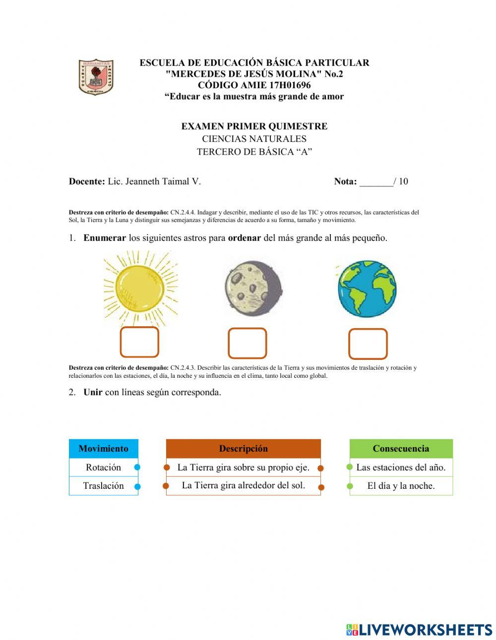 Evaluación de ciencias naturales