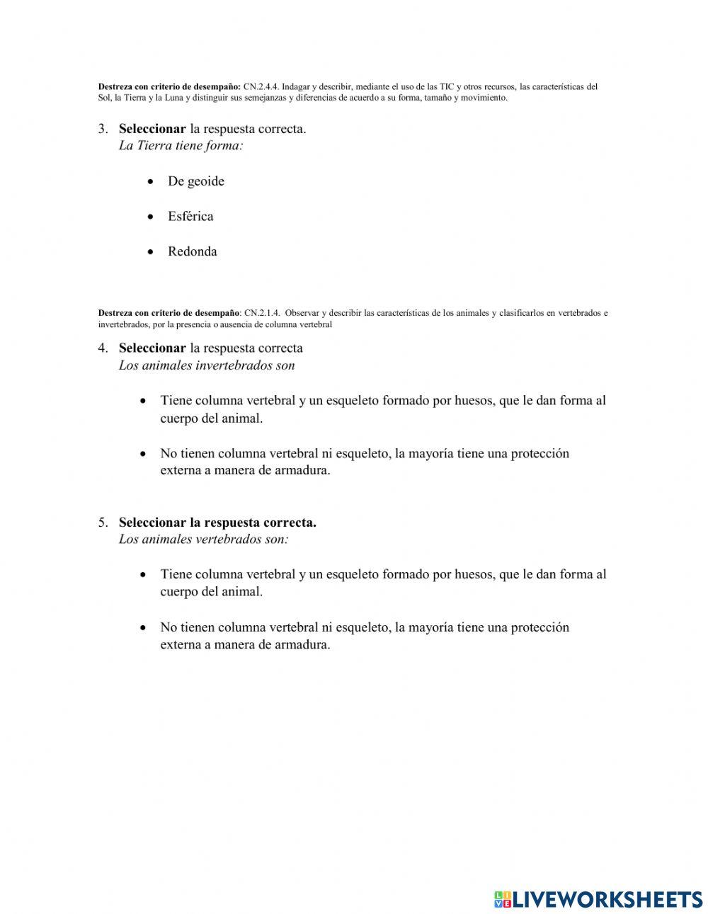 Evaluación de ciencias naturales