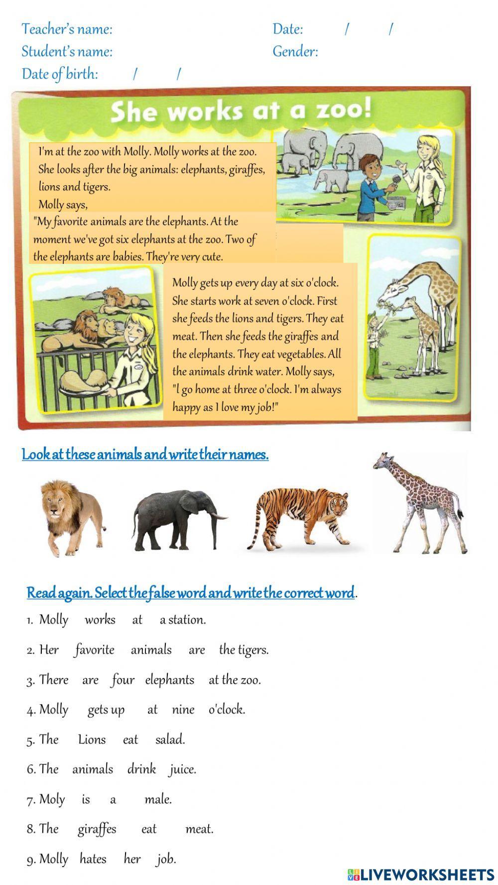 She works at the zoo (Unit9 FF2)