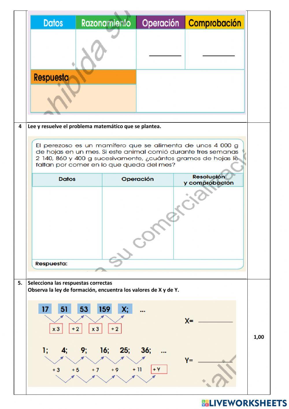 Evaluacion quimestre 1 matematica
