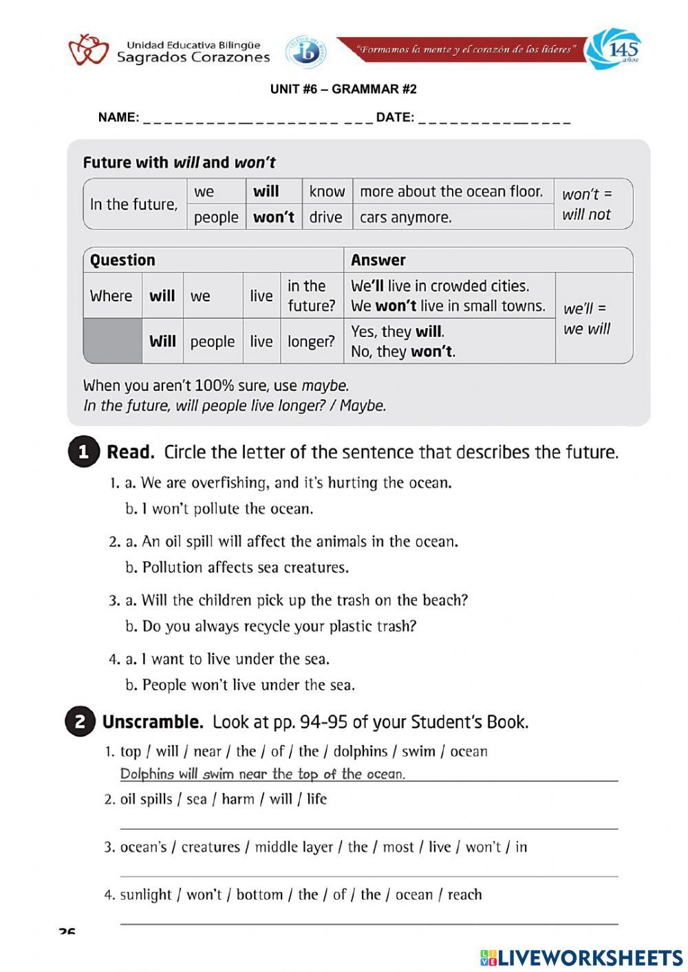 Will - Won't Worksheet
