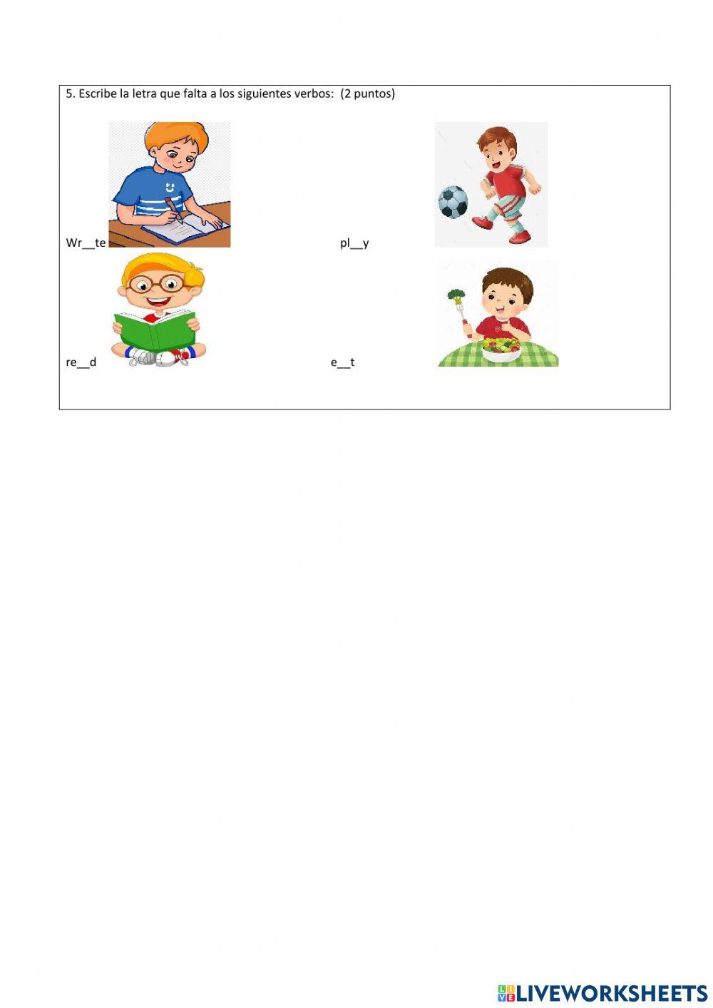 Examen quimestral de ingles