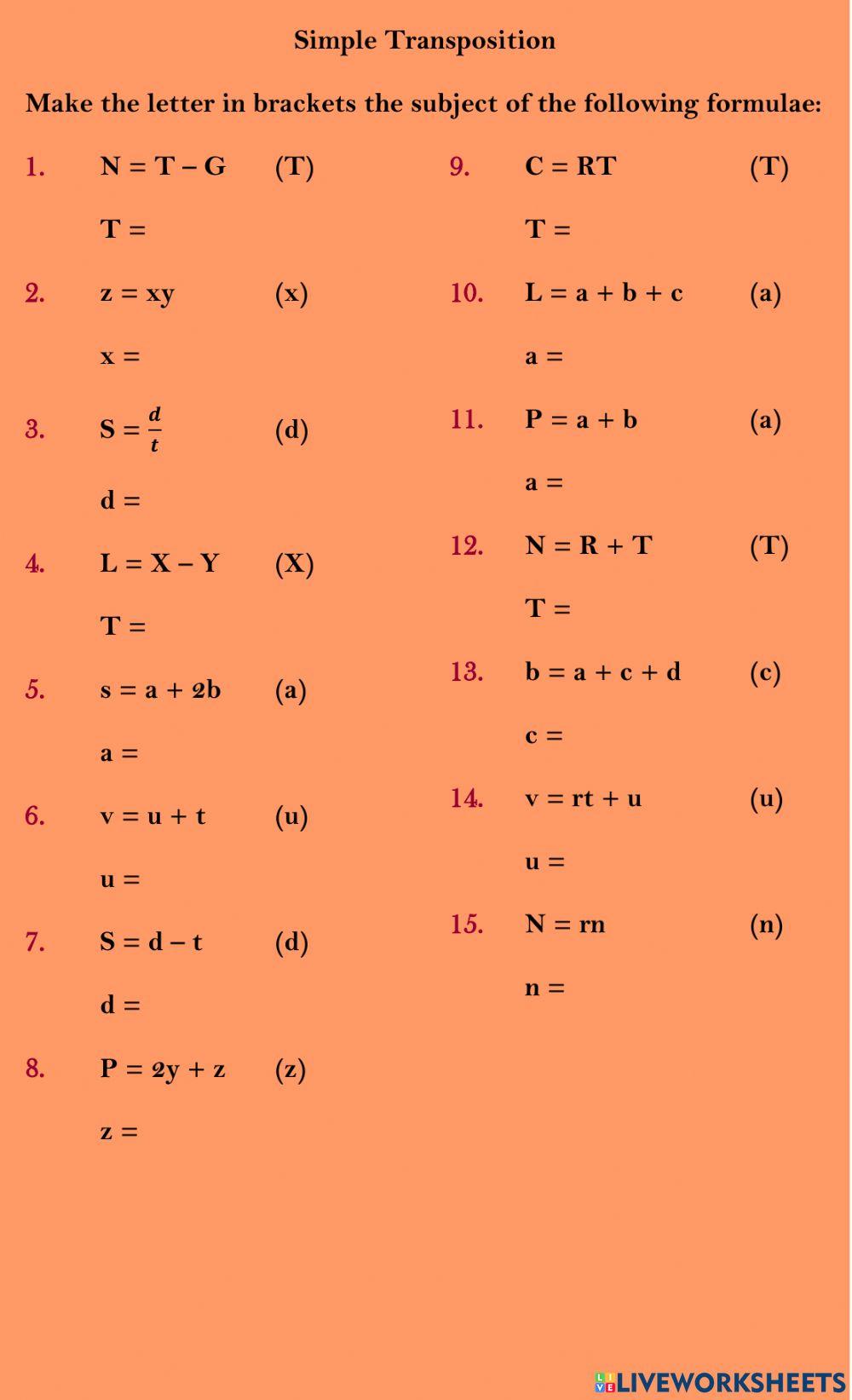 Simple transposition online exercise for live worksheets