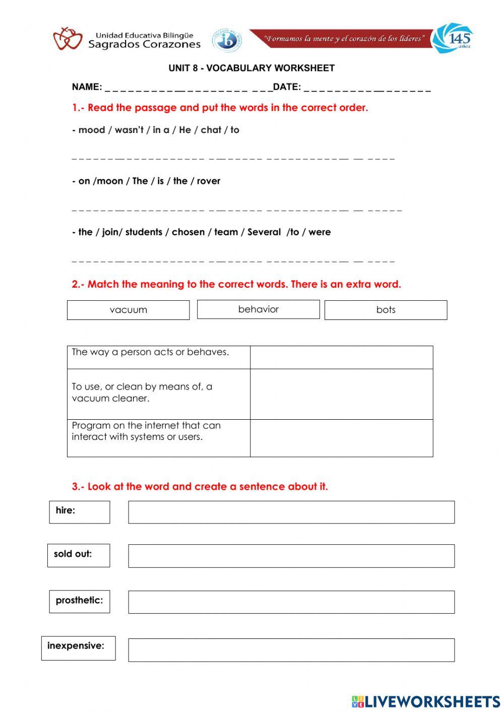 Vocabulary 8 Worksheet