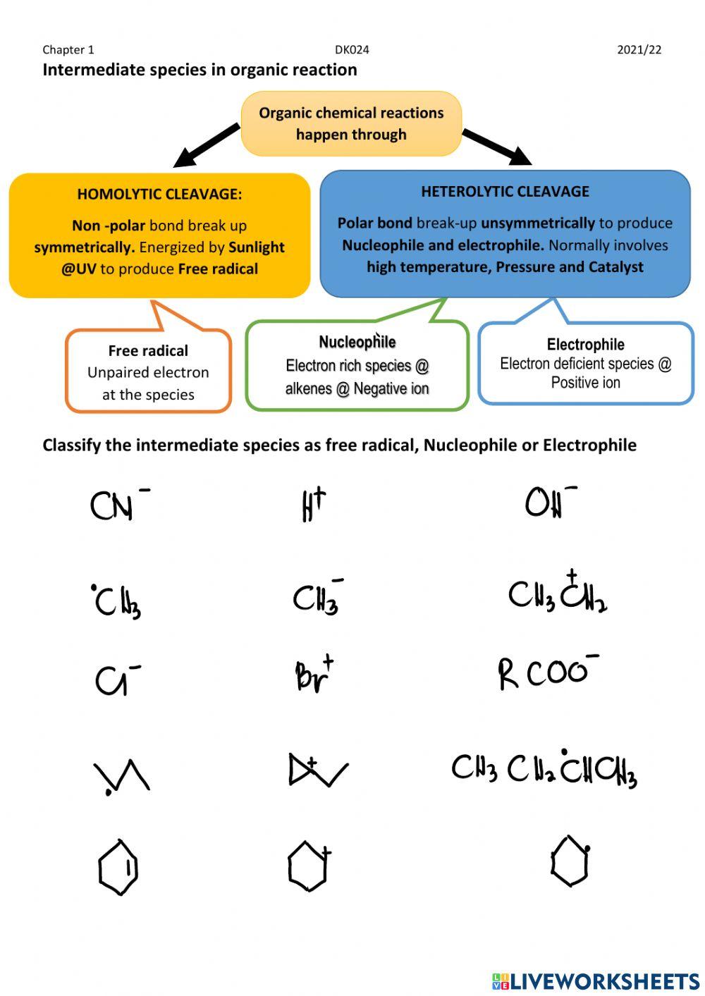 Intermediate species of Organic compound