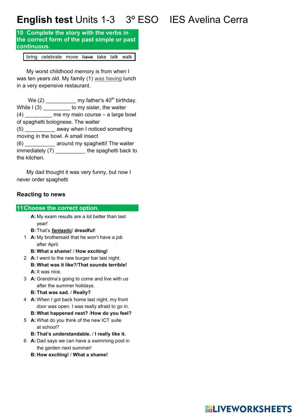 Grammar test Units 1-3 3º ESO