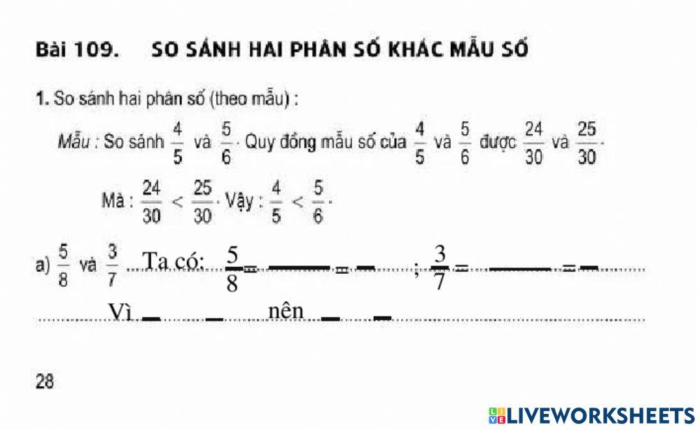 BTToán in-Bài 107+109-So sánh phân số