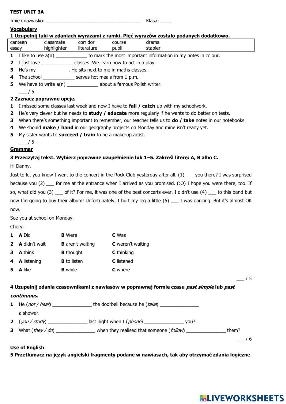 kl.7c test unit 3 online exercise for | Live Worksheets