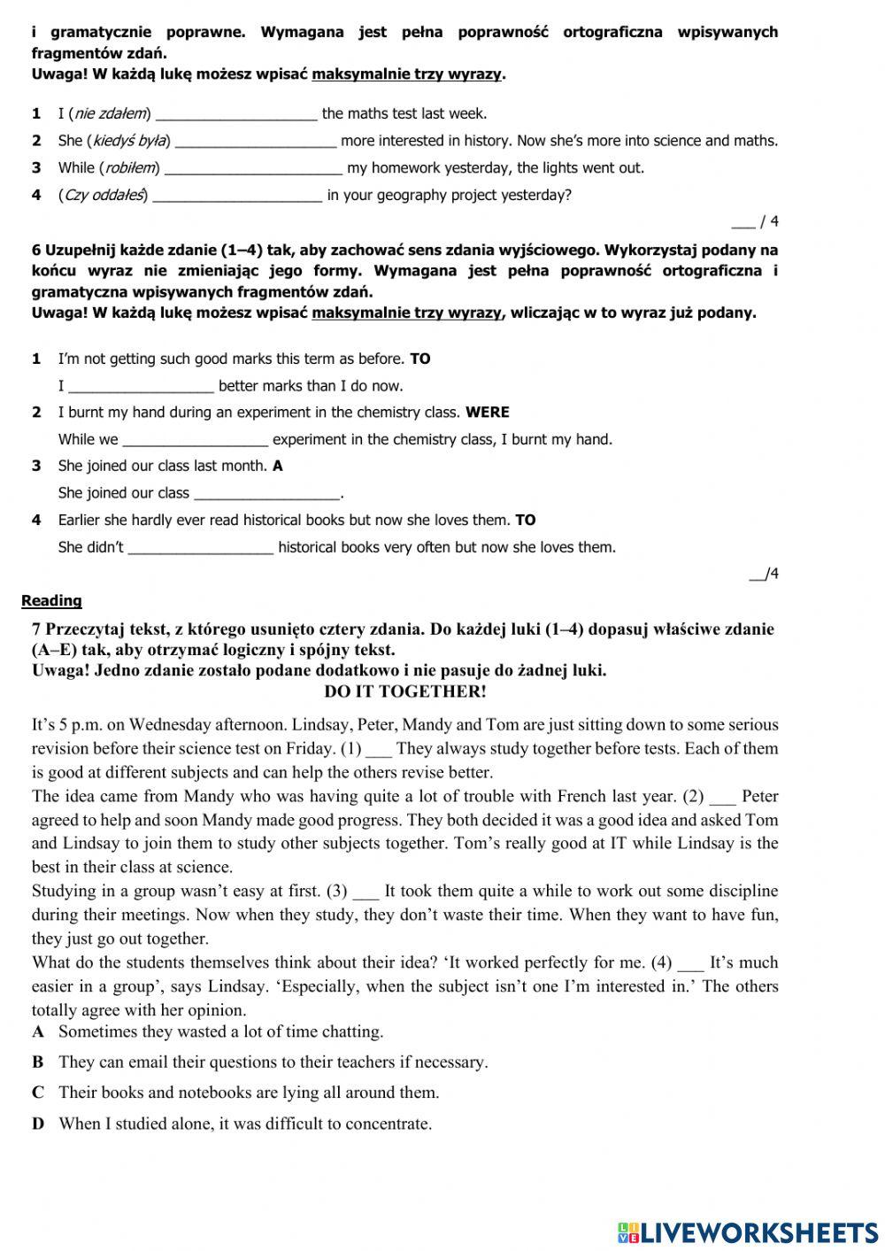 kl.7c test unit 3 online exercise for | Live Worksheets