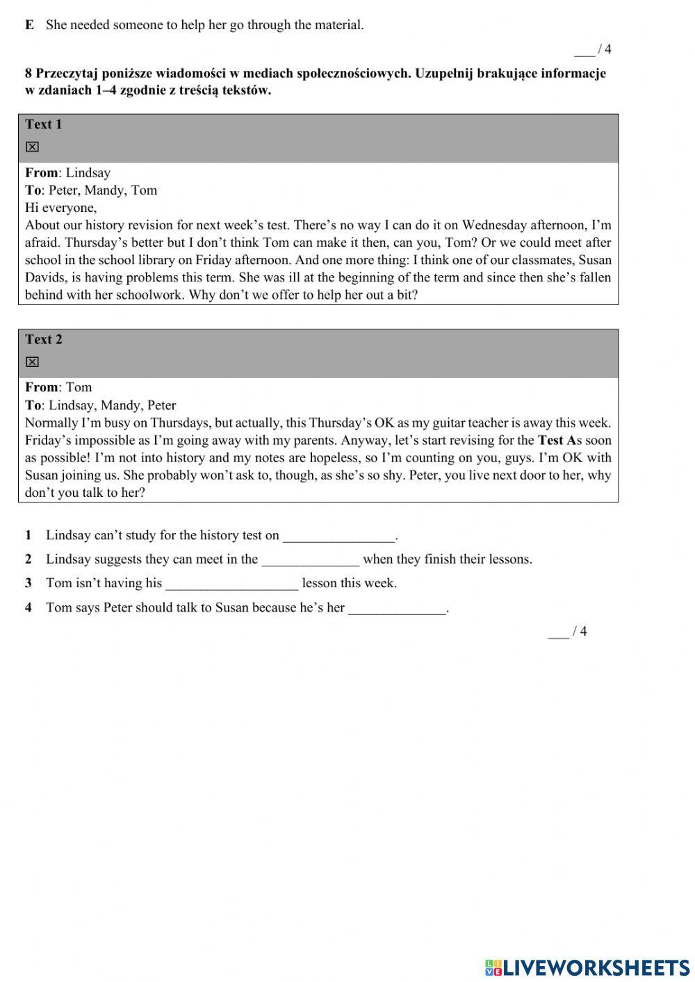 kl.7c test unit 3 online exercise for | Live Worksheets