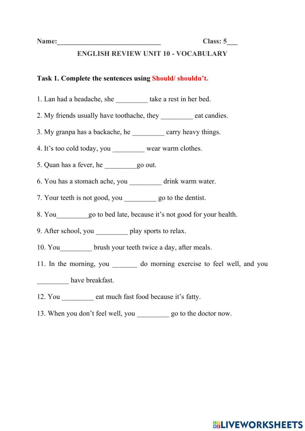 Grade 5 - Should-Shouldn't