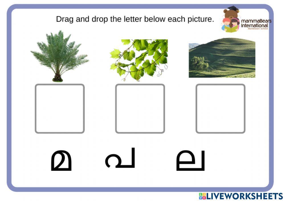 Malayalam drag and drop letters