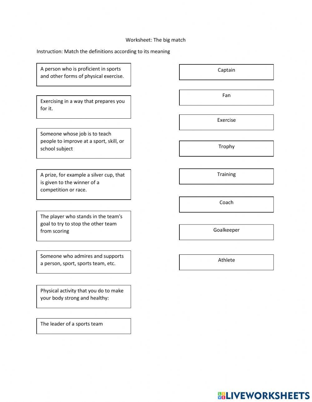 Vocabulary exercise (sports)