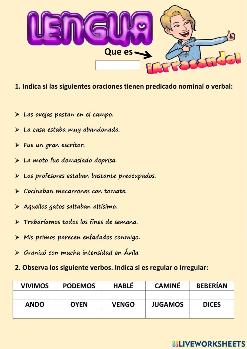 Lengua predicado nominal y verbal