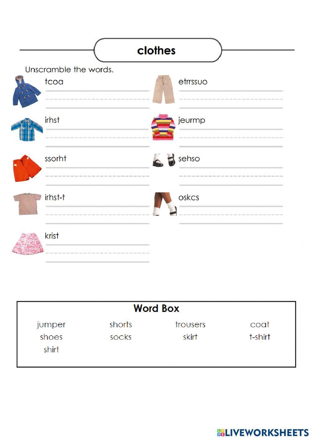 Clothes unscramble