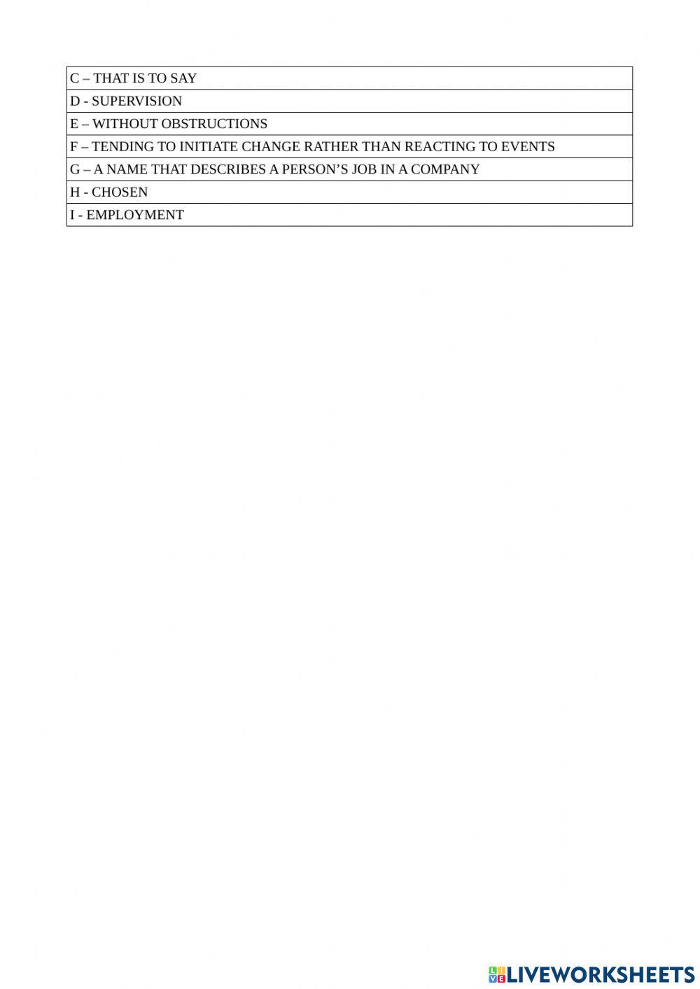Get ahead at work - unit 3 - defiinitions