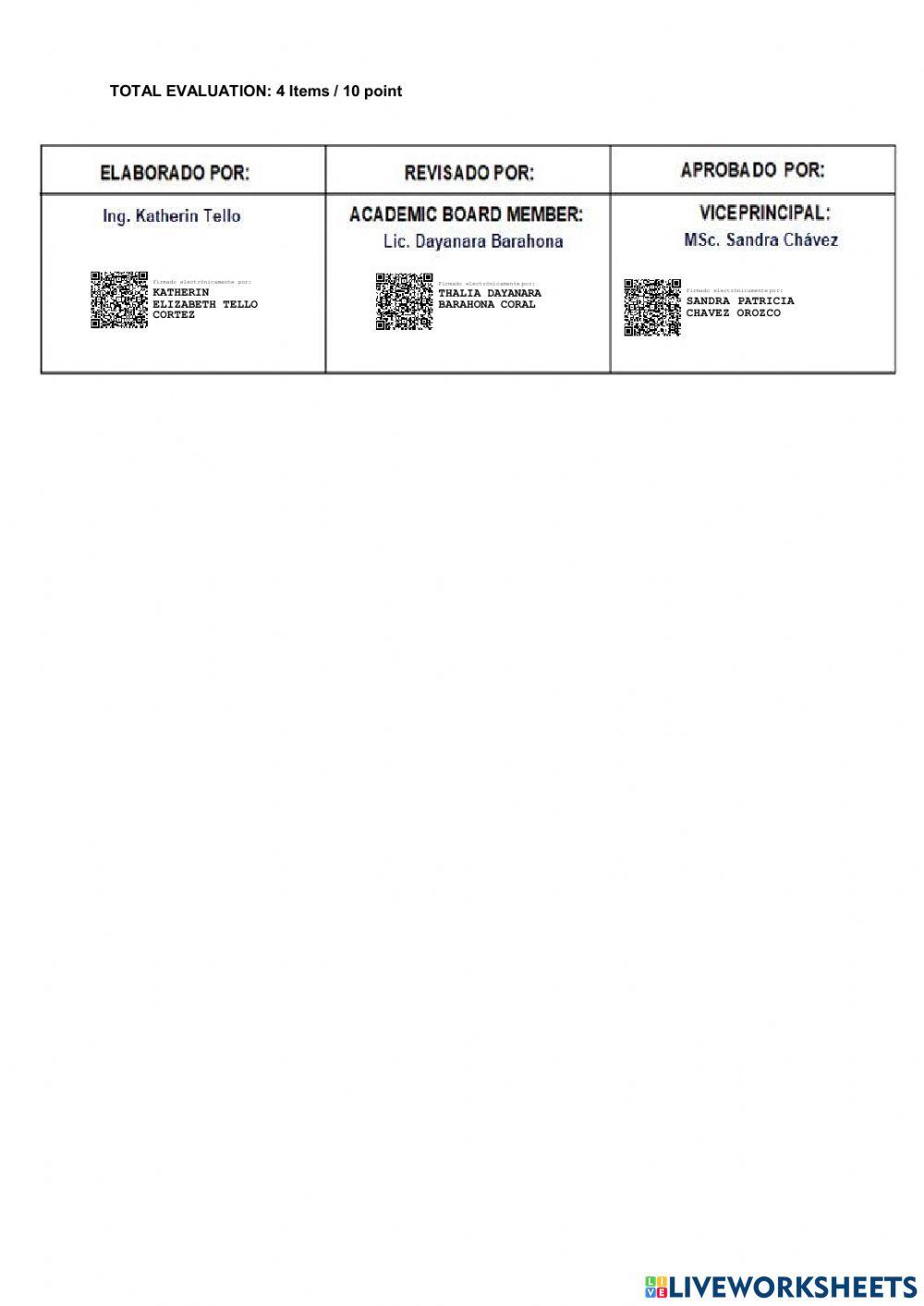 5th A - EVENING english examen first quimestral