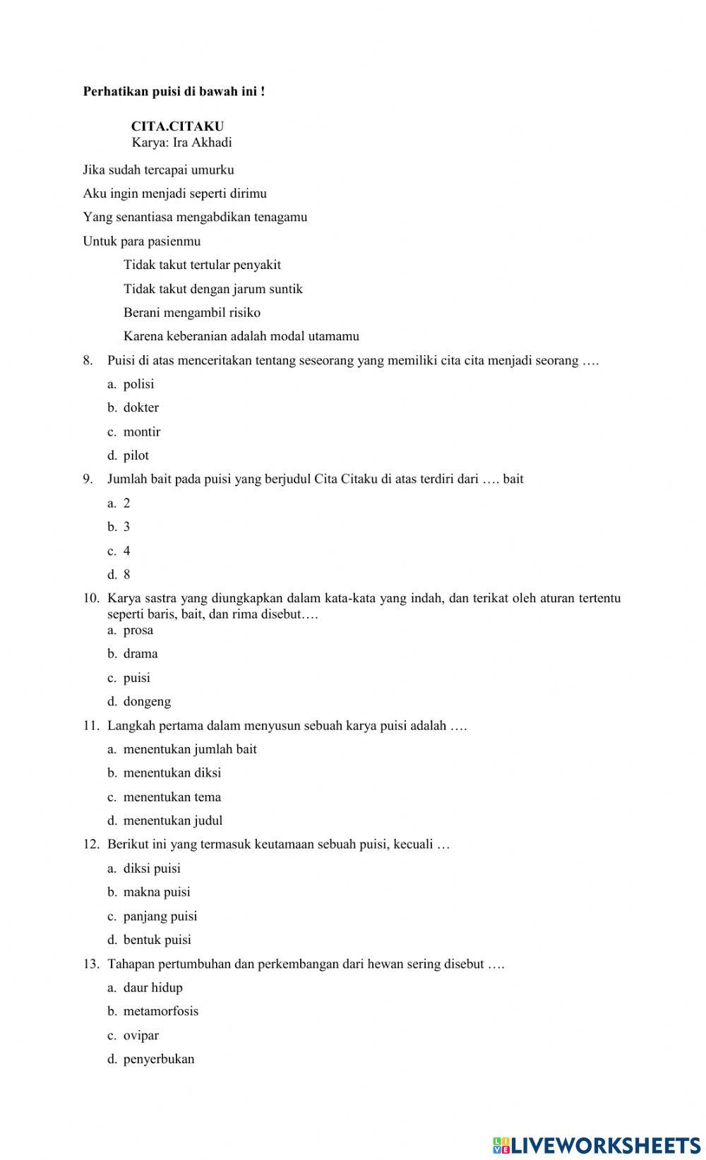 Penilaian Harian Tema 6 Cita-Citaku