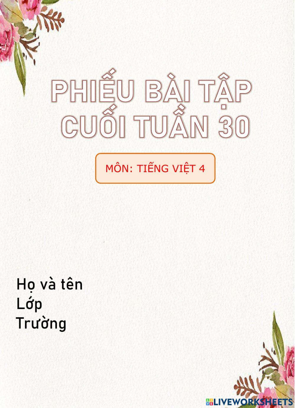 Phiếu bài tập cuối tuần 30