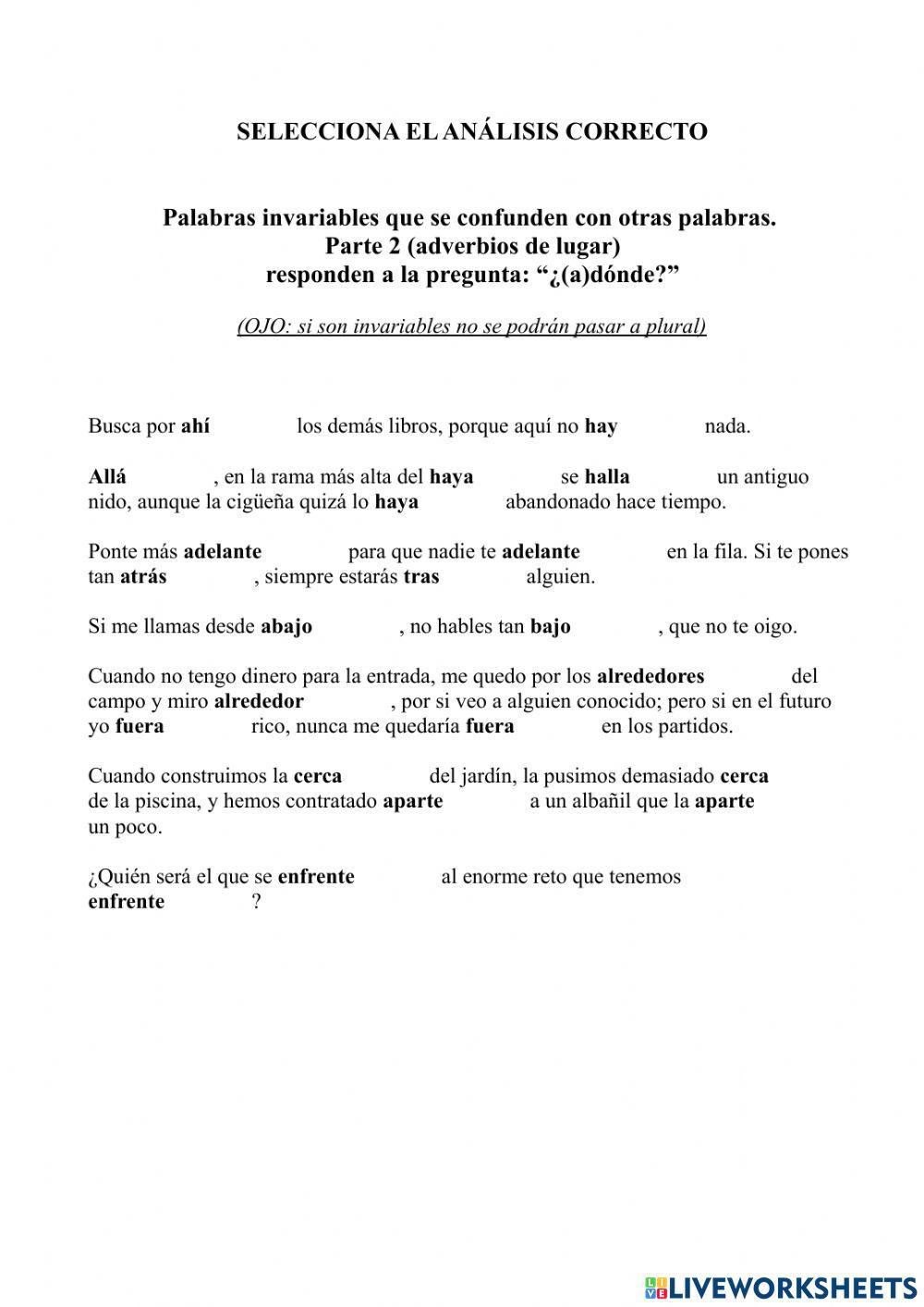 Adverbios de lugar confusos