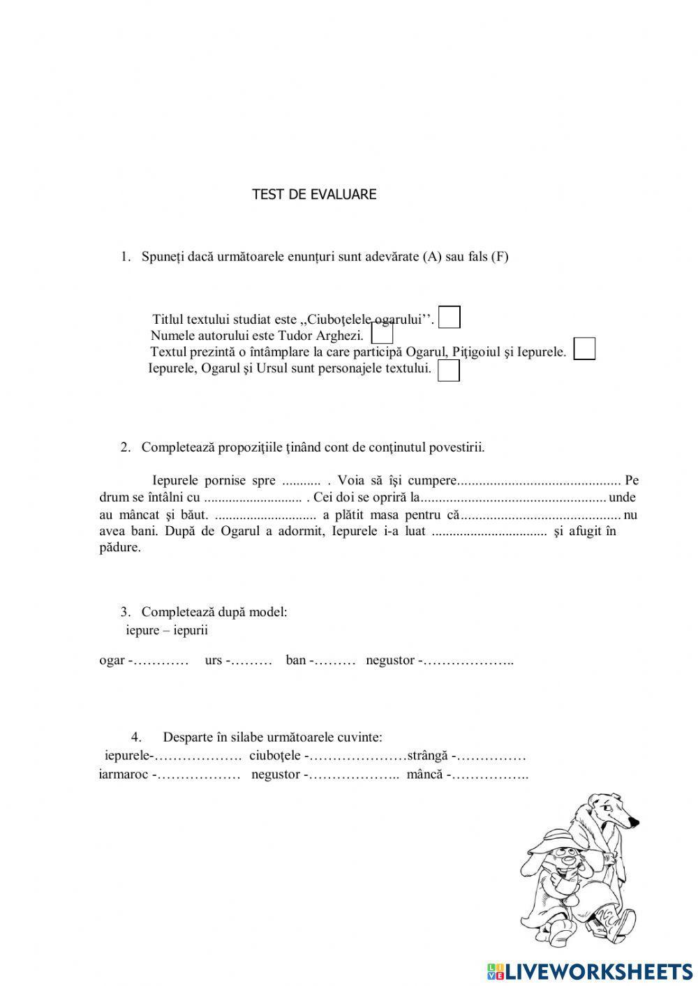 Test de evaluare -Ciuboțelele Ogarului