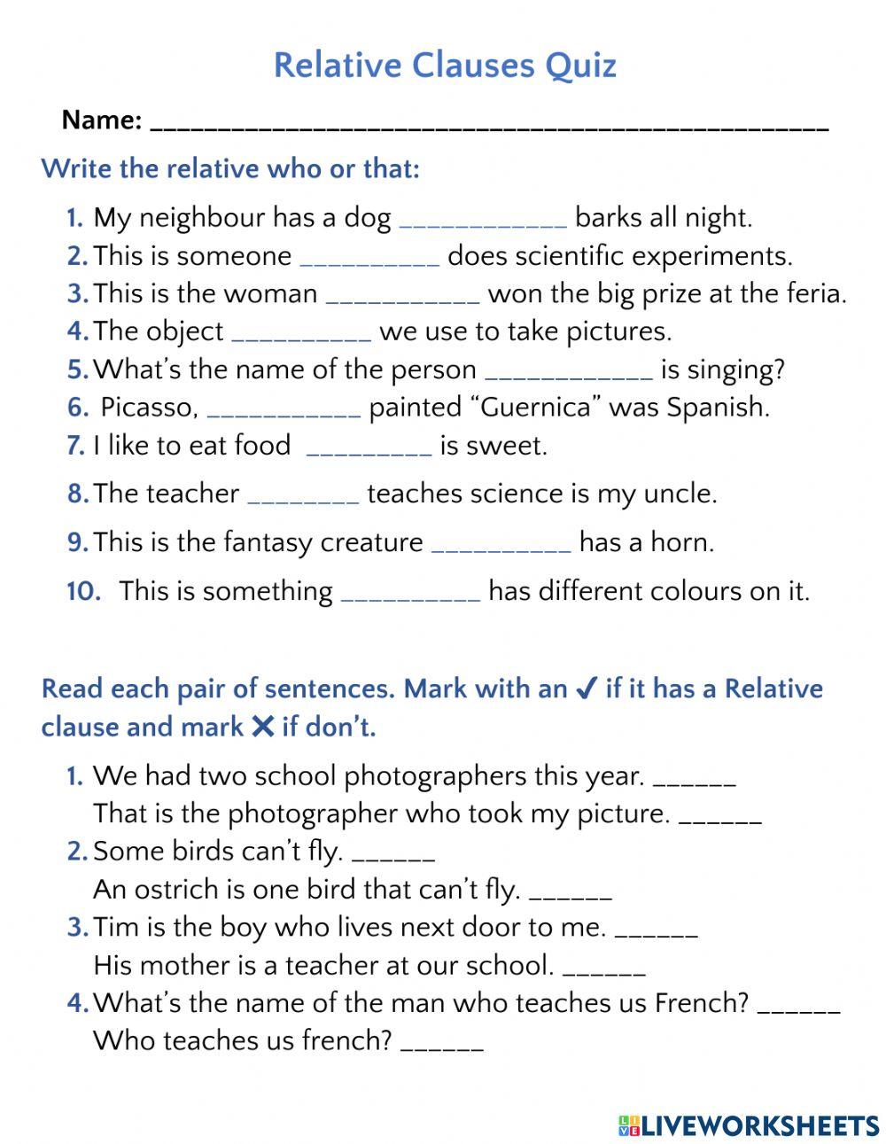 Relative Clauses Who & That