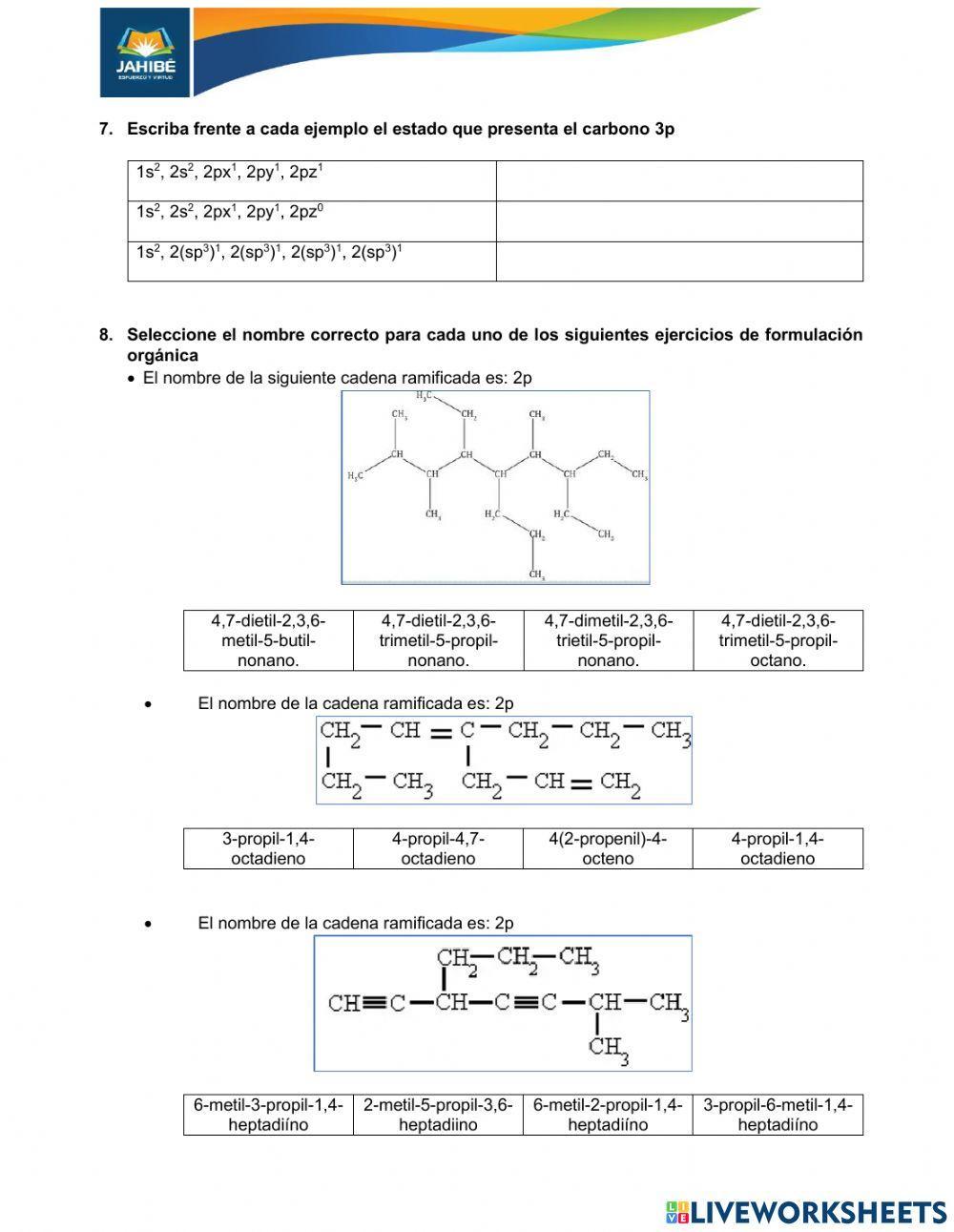 Examen química tercero bgu