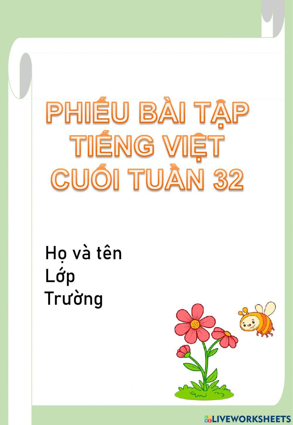 Phiếu bài tập tiếng việt 4 tuần 32