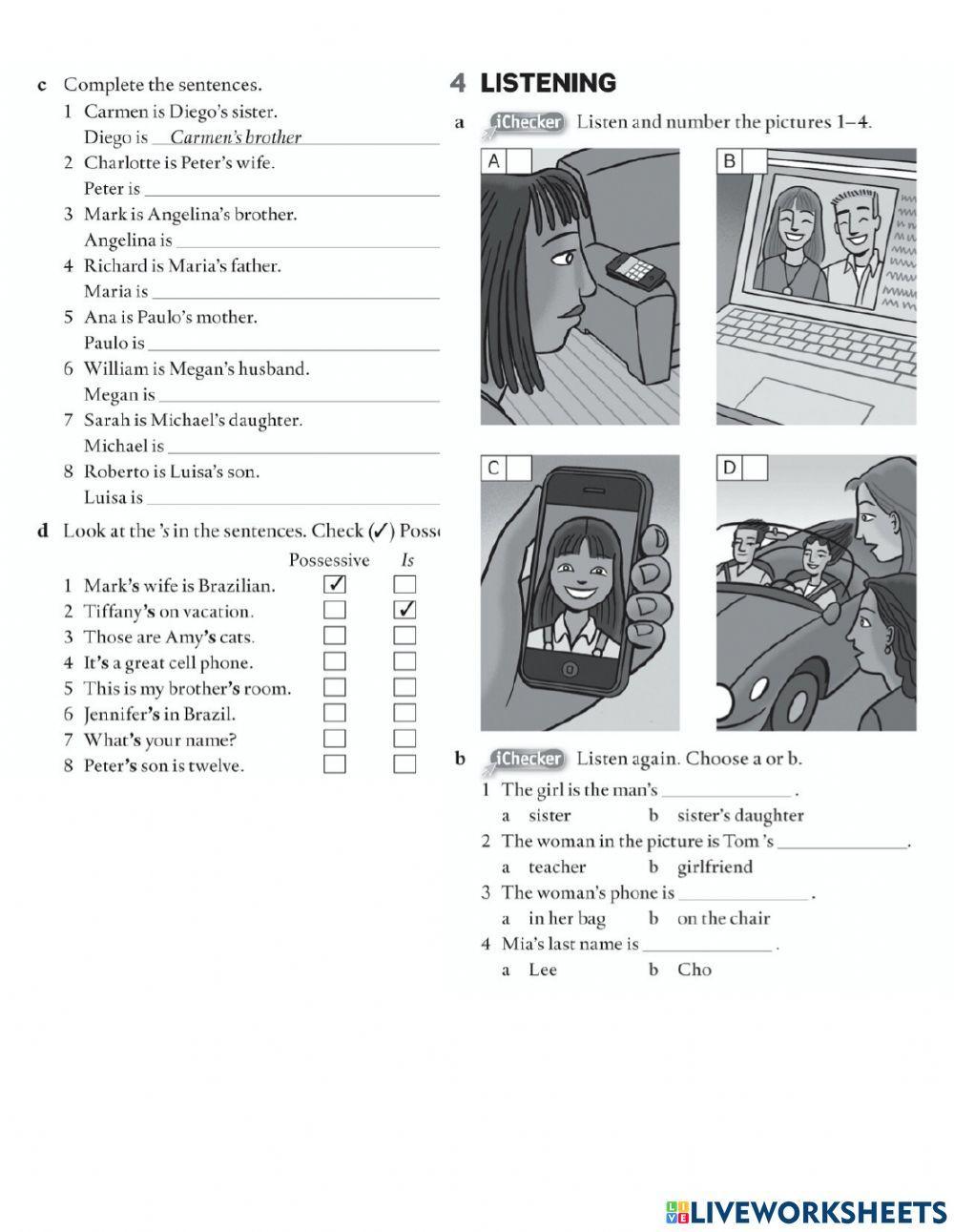 Possessive adjectives and possessive 's