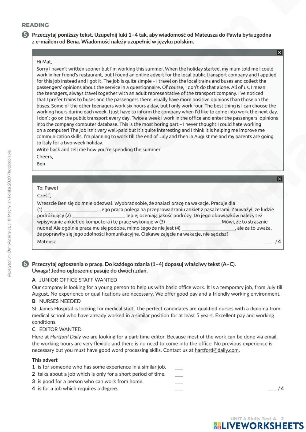 7e unit 4 online exercise for | Live Worksheets