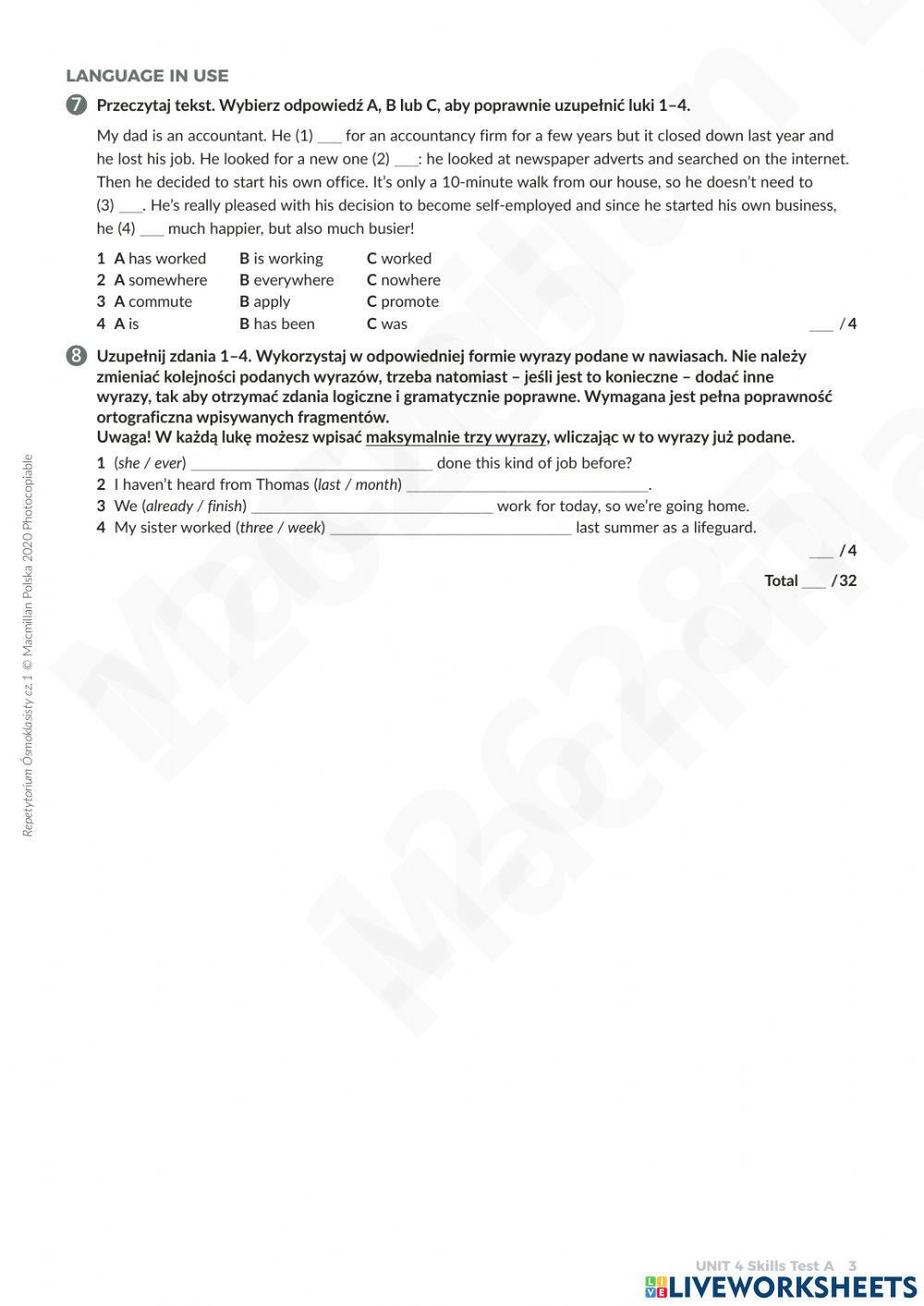 7e unit 4 online exercise for | Live Worksheets