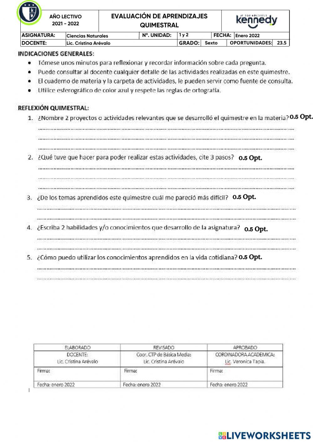Examen Ciencias Naturales