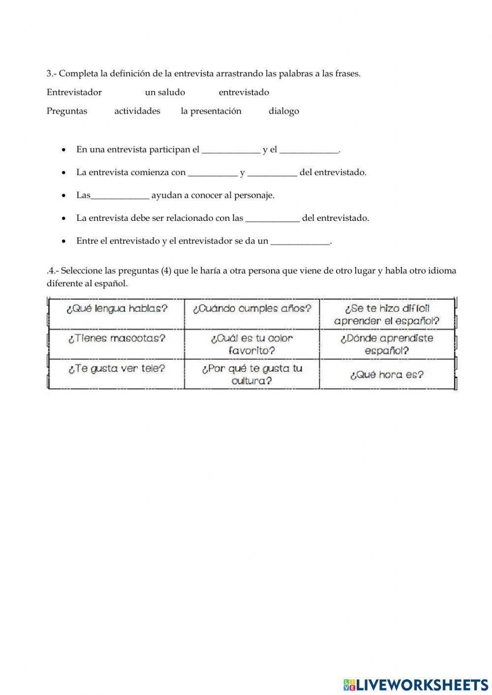 Examen quimestral de lenguaje octavo
