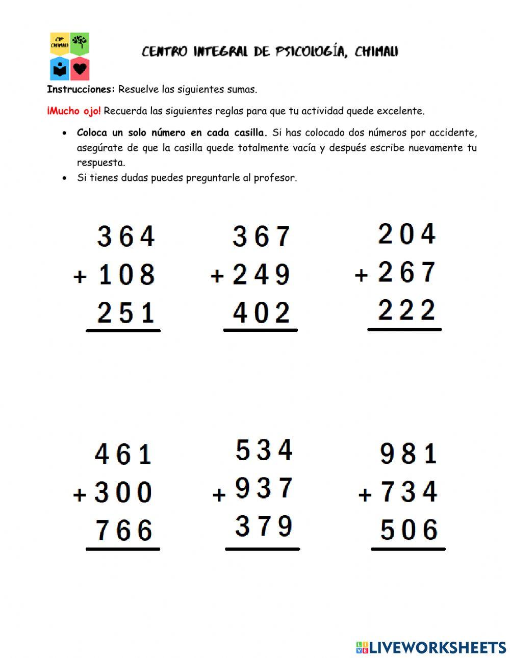 Sumas centenas + centenas + centenas