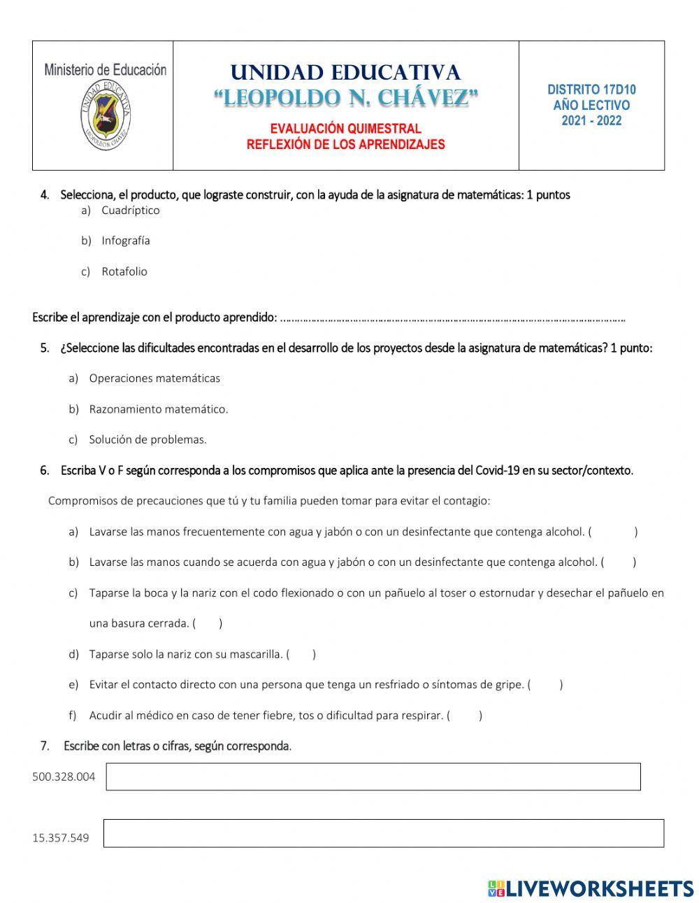 Evaluacion de matematicas