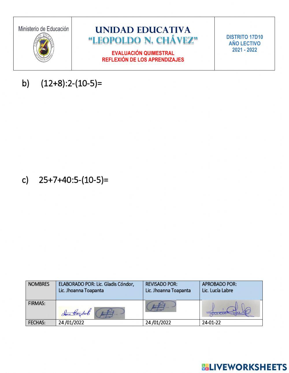 Evaluacion de matematicas