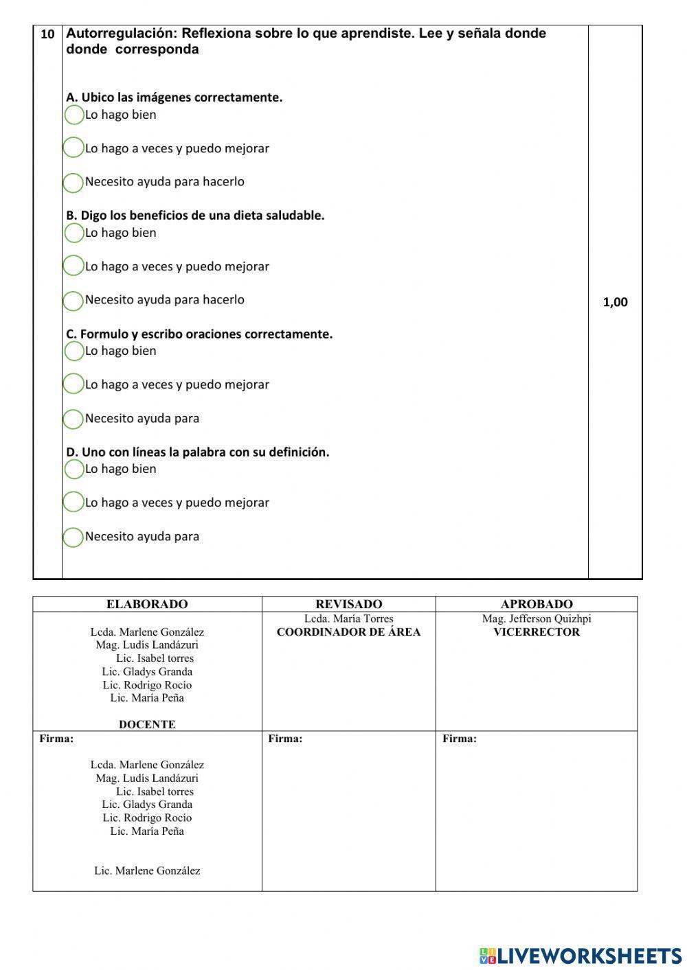 Examen quimestral de ciencias naturales