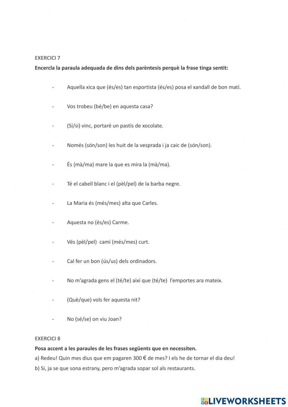 Prova objectiva accentuació II