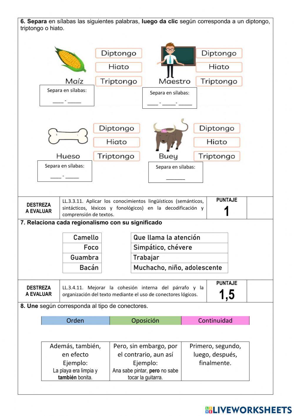 Evaluación quimestral Lengua