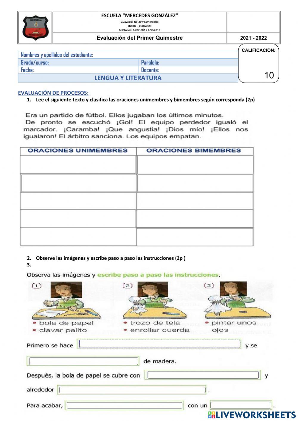 Evaluación de Lengua y Literatura