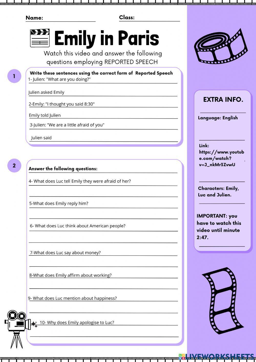 Emily in Paris reported speech