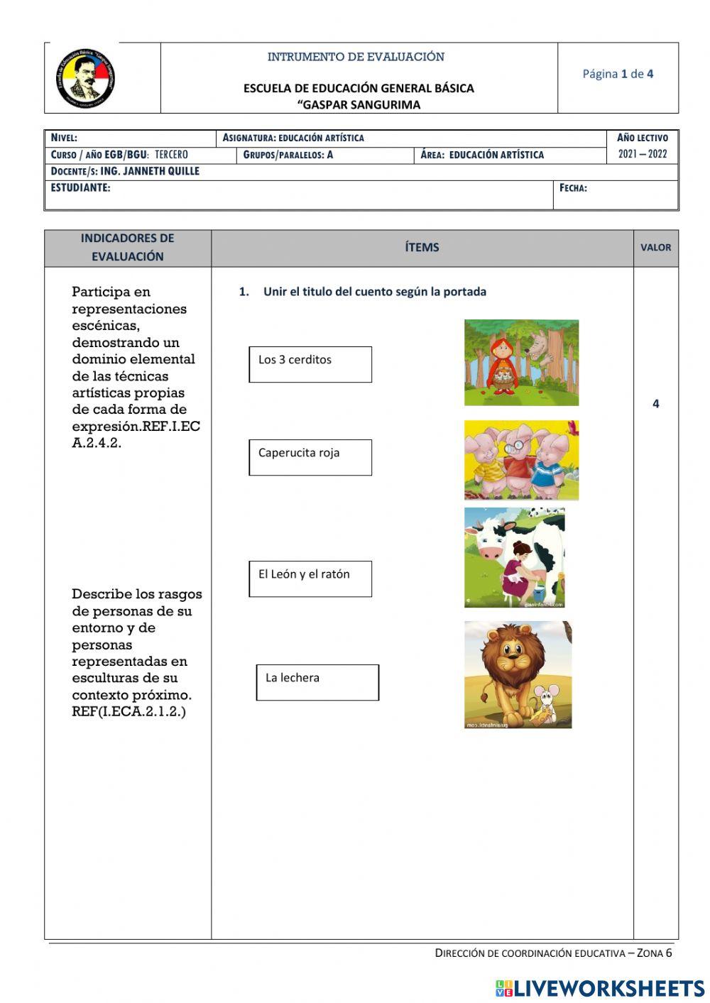 Instrumentos de evaluación de tercero del primer quimestre