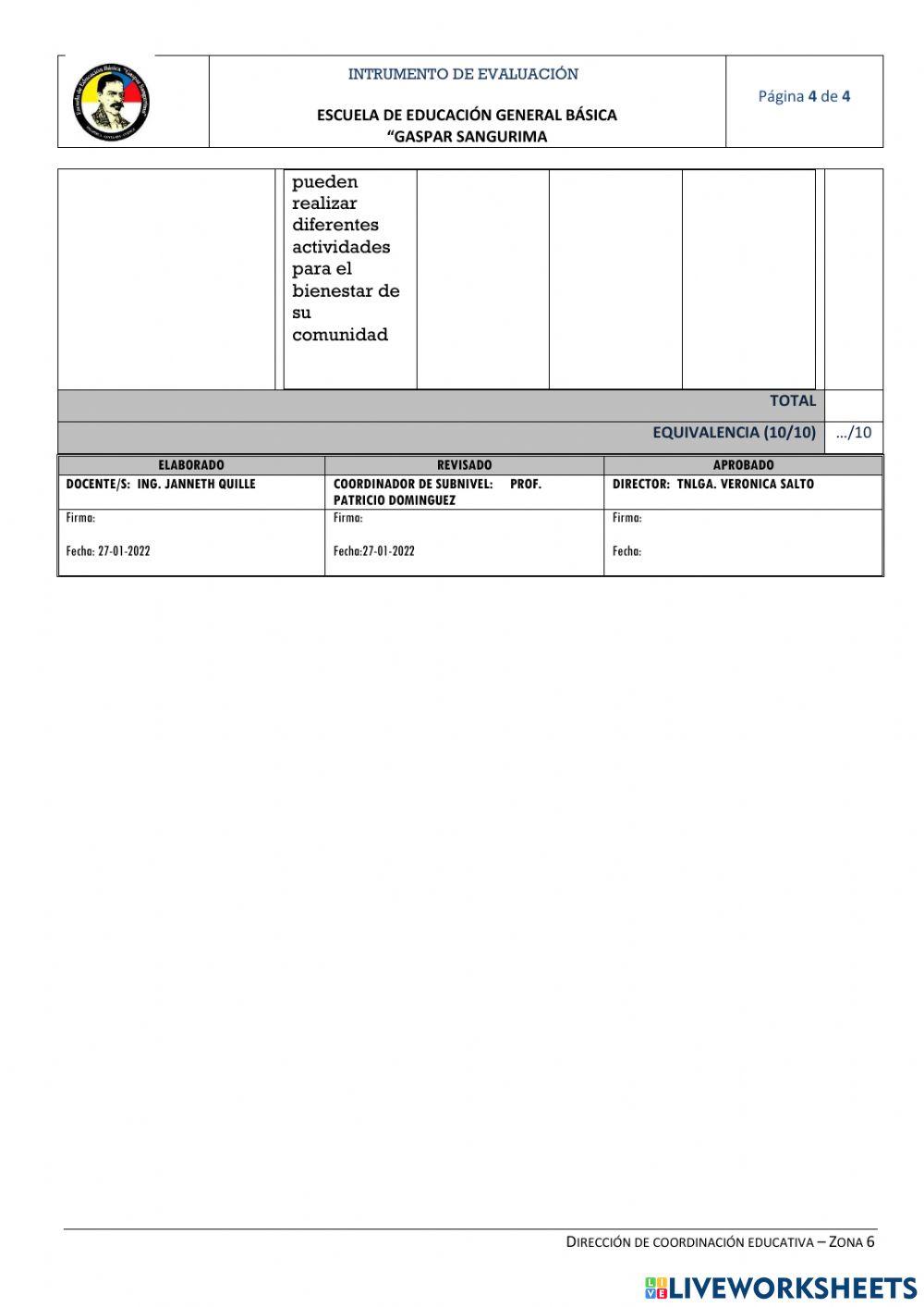 Instrumentos de evaluación de tercero del primer quimestre