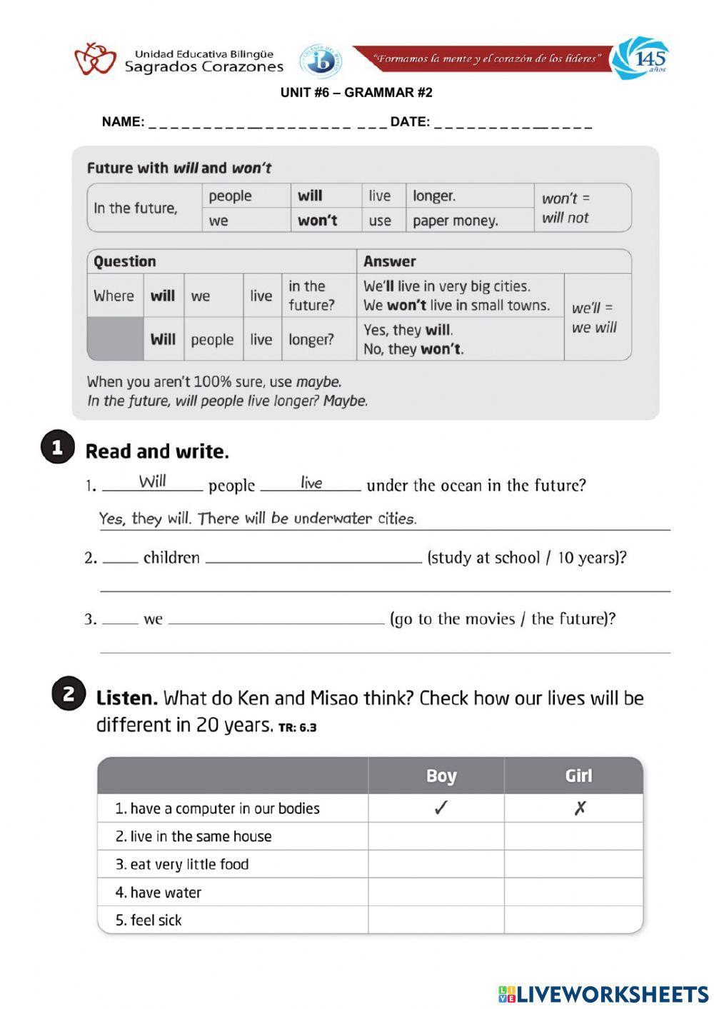 Will Won't Worksheet