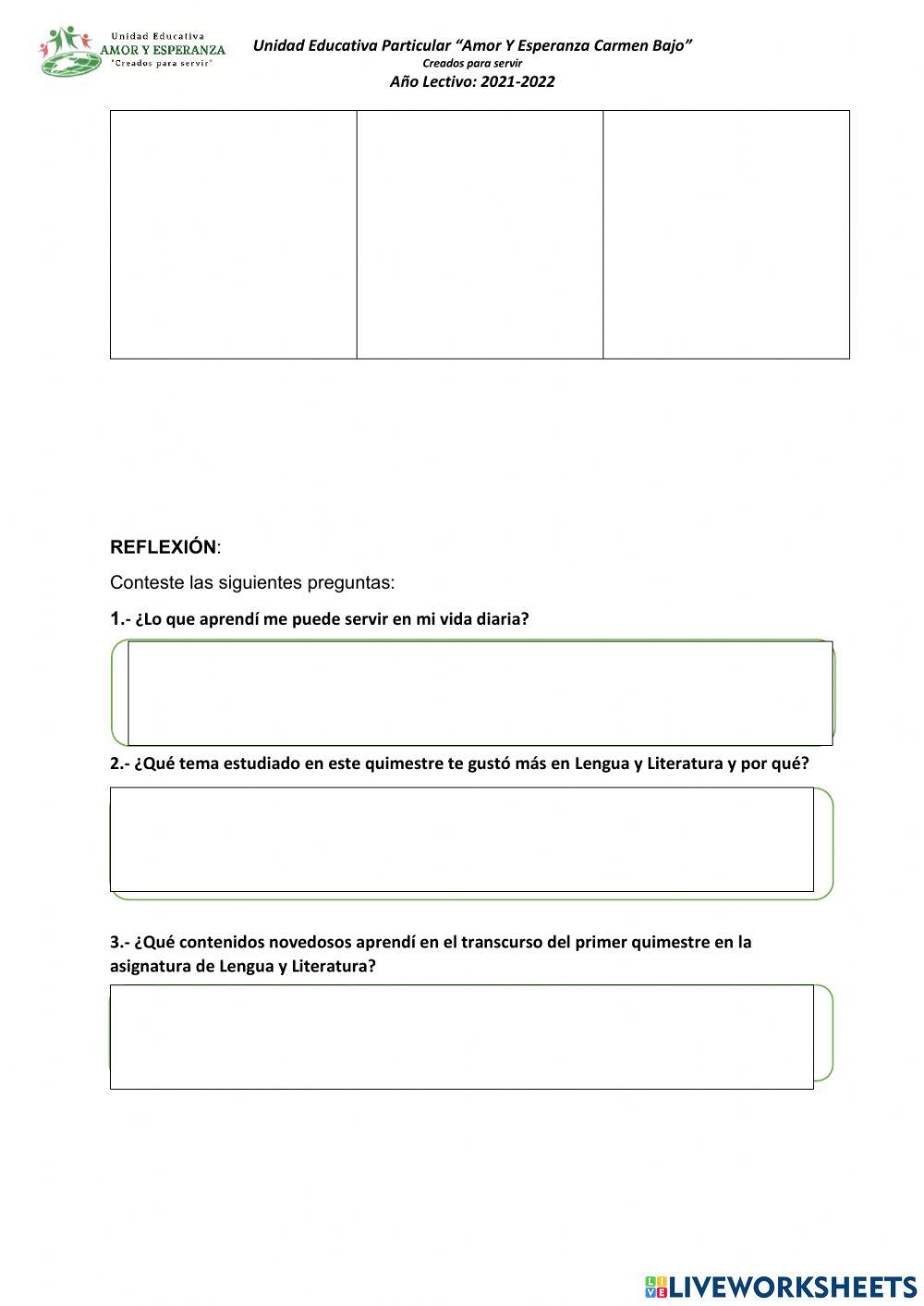 Prueba quimestral de lengua y literatura