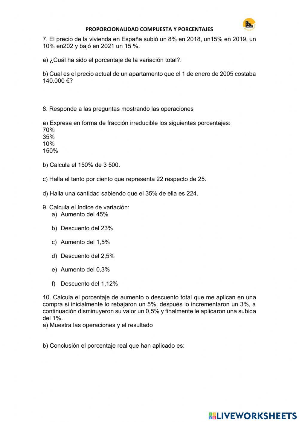 Proporcionalidad y porcentajes