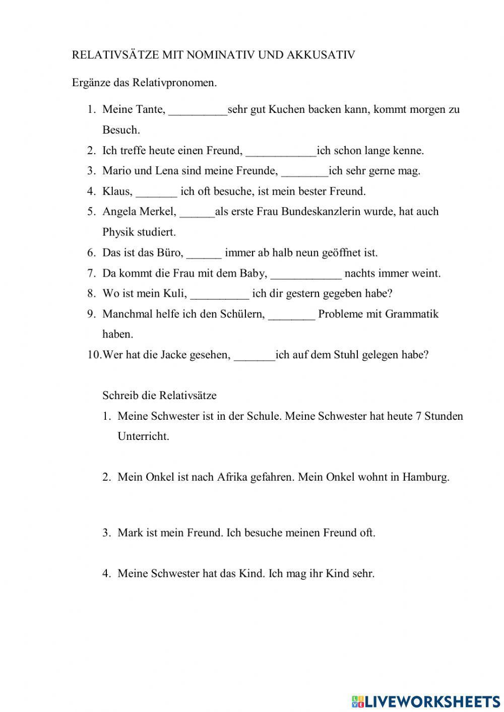 Relativsätze im Nominativ und Akkusativ