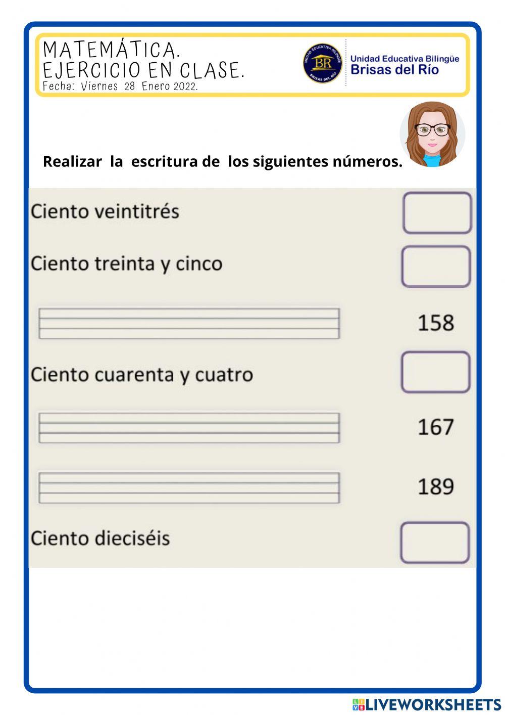 Escrirtura de  números familia del 100