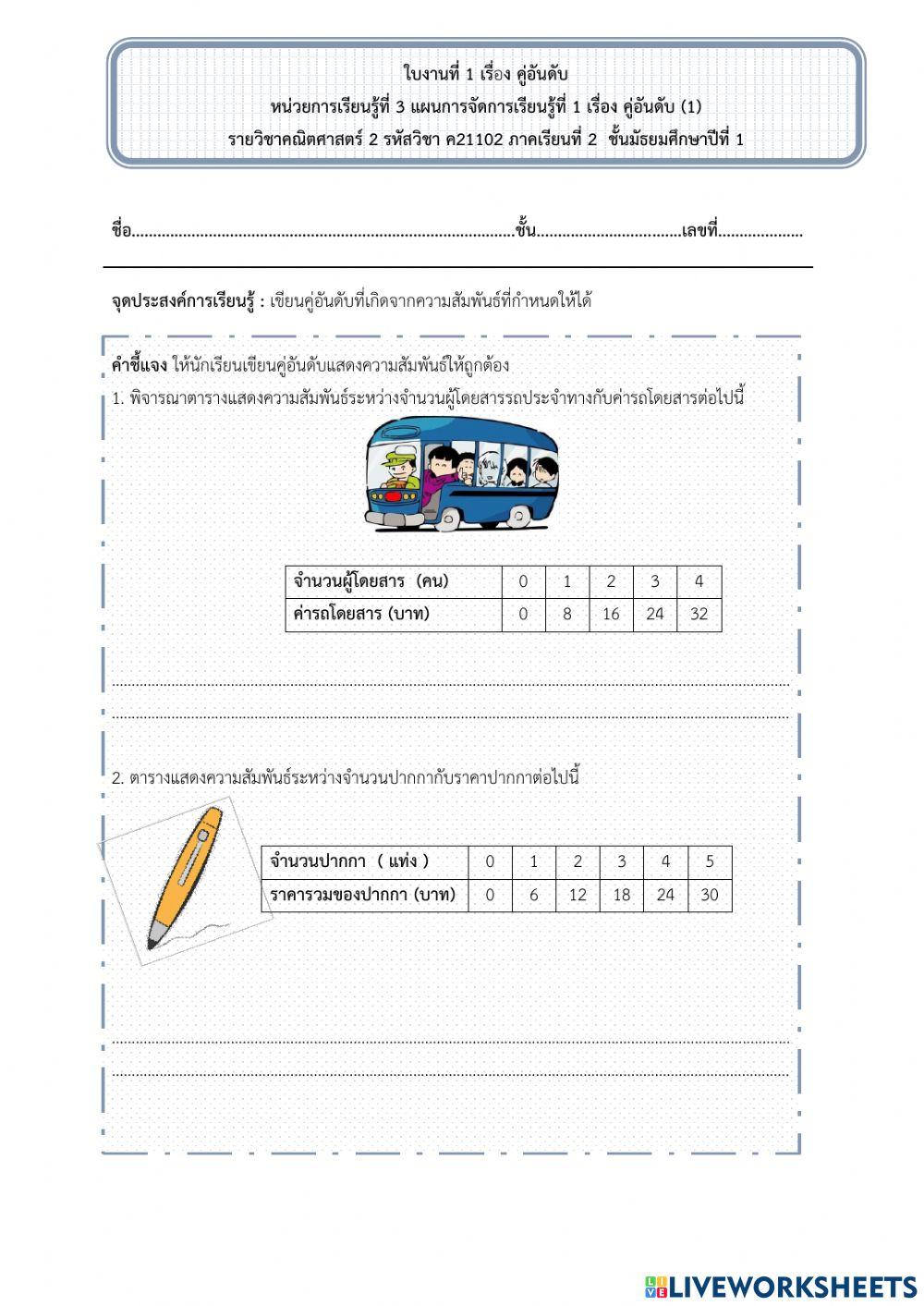 ใบงานที่ 1 กราฟและความสัมพันธ์เชิงเส้น