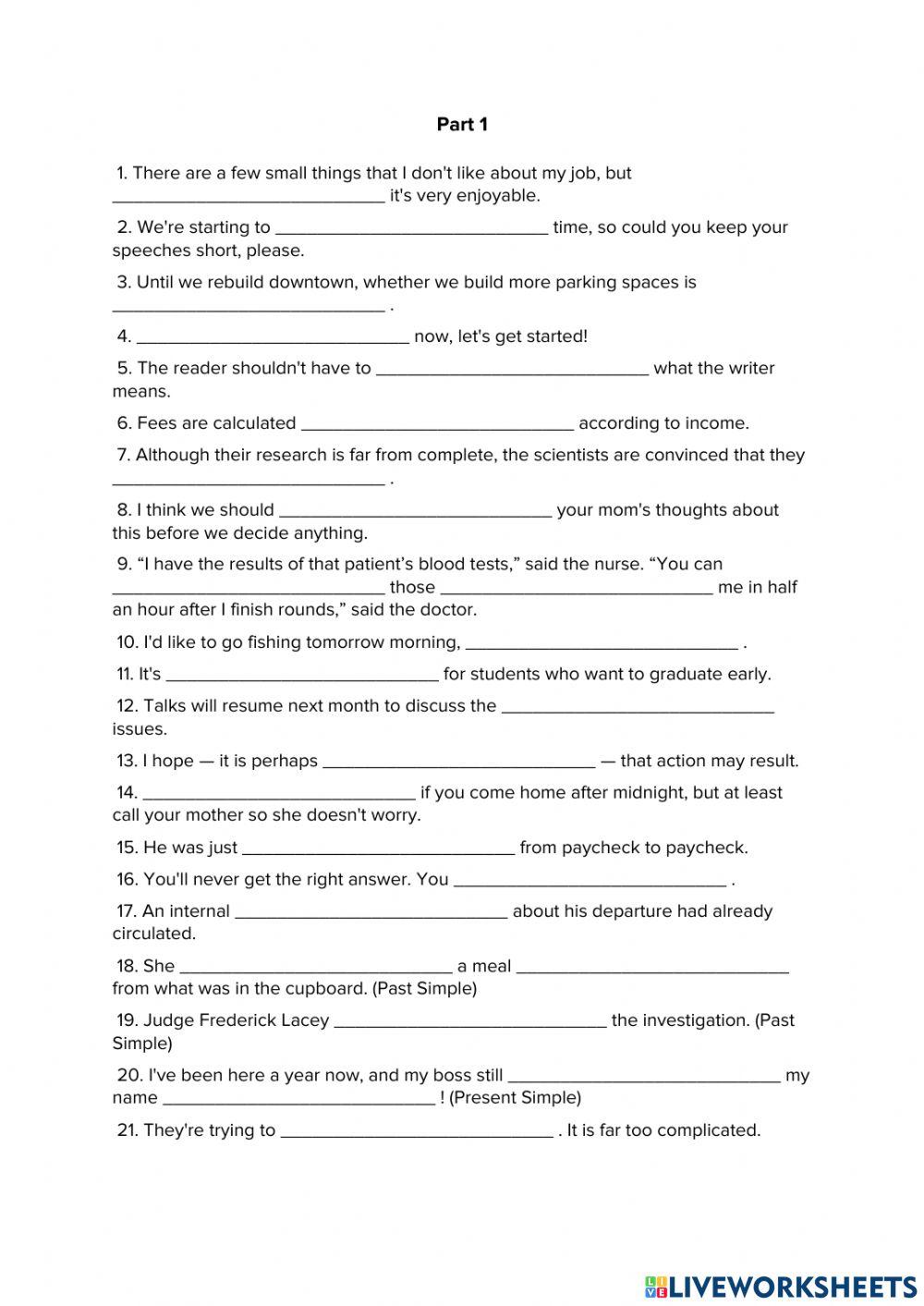 VOCABULARY TEST – PART 1